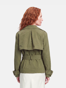 AEXAE Army Green Cargo Cropped Trench Coat