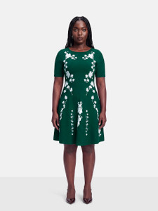 Oscar de la Renta Green Knee Length Floral Dress