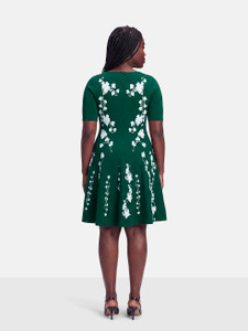 Oscar de la Renta Green Knee Length Floral Dress