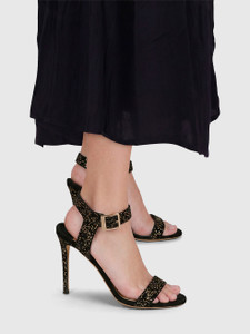 Jimmy Choo Black & Gold Glitter Suede Sandals