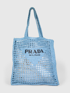 Prada Blue Woven Logo Tote Bag