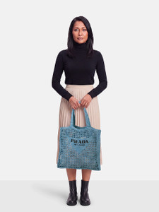 Prada Blue Woven Logo Tote Bag