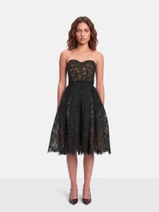Nadine Merabi Black Lace Corset Midi Dress