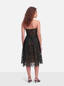 Nadine Merabi Black Lace Corset Midi Dress