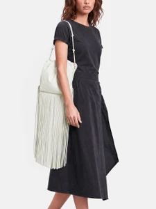 Bottega Veneta White Leather The Fringe Pouch Bag