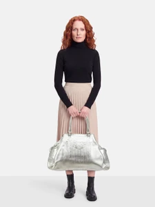 Fendi Silver Embossed Leather Tote Bag