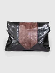 Dries Van Noten Leather & Python Panel Clutch Bag