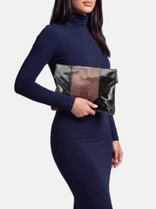 Dries Van Noten Leather & Python Panel Clutch Bag
