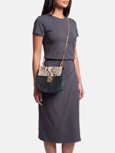 Chloé Silver Blue Suede & Snakeskin Drew Shoulder Bag