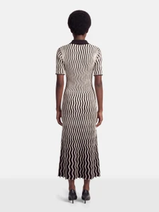 Bottega Veneta Brown & White Wool Striped Knit Dress