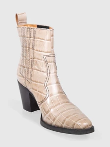 Ganni Grey Leather Croc Embossed Cowboy Boots