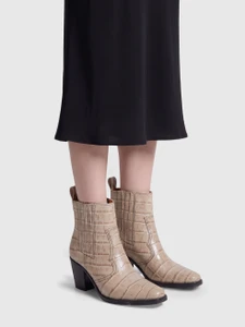 Ganni Grey Leather Croc Embossed Cowboy Boots