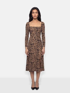 Reformation Brown Leopard Print Long Sleeve Dress