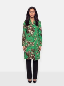 Dries Van Noten Green Floral Blazer Long Coat