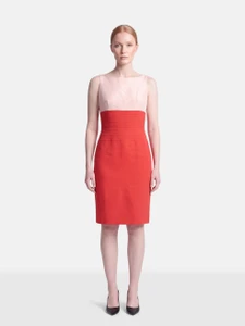 Oscar de la Renta Red & Pink Two Tone Dress