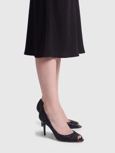 Jimmy Choo Black Glitter Peep Toe Pumps