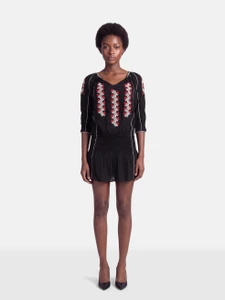Ulla Johnson Black Floral Embroidered Dress