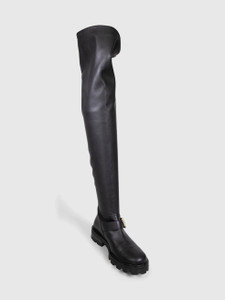 Jimmy Choo Black Faux Leather Over the Knee Biker Boots