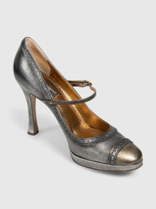 Dolce & Gabbana Silver Leather Brogue Mary Jane Heels Dolce & Gabbana Silver Leather Brogue Mary Jane Heels