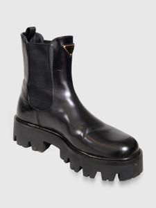 Prada Black Leather Chelsea Logo Boots