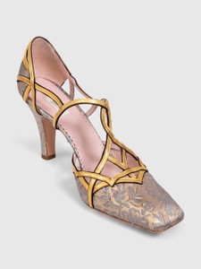 Prada Vintage Gold Floral Brocade Heels