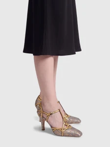Prada Vintage Gold Floral Brocade Heels
