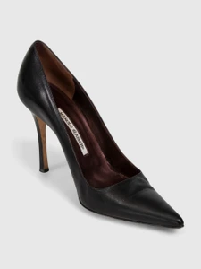 Manolo Blahnik Black Leather Point Toe Pumps