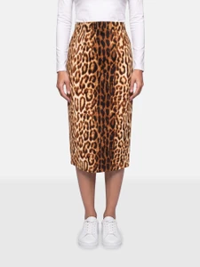 Céline Brown Leopard Print Wool Skirt