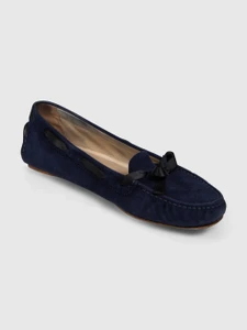 Chanel Navy Suede Bow Detail Moccasins