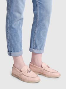 Loro Piana Pink Leather Summer Charms Walk Loafers