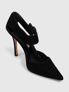 Manolo Blahnik Black Suede Ankle Strap Heels