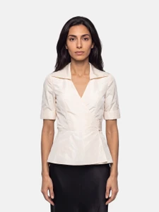 Diane Von Furstenberg Beige Silk Taffeta Wrap Top