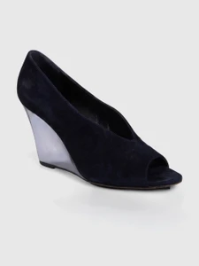 Burberry Navy Suede Clear Wedge Heels