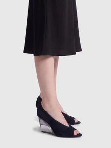 Burberry Navy Suede Clear Wedge Heels