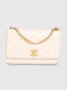 Chanel Beige Leather Wallet on Chain