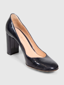 Gianvito Rossi Navy Patent Leather Round Toe Pumps