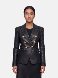 Balmain Black Leather Double Breasted Blazer Balmain Black Leather Double Breasted Blazer