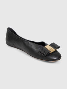 Salvatore Ferragamo Black Lizard Embossed Ballet Flats