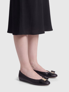 Salvatore Ferragamo Black Lizard Embossed Ballet Flats