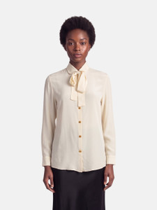 Gucci Ecru Silk Sheer Neck Tie Shirt Gucci Ecru Silk Sheer Neck Tie Shirt