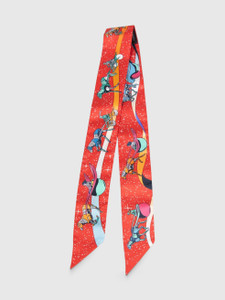Hermès Red Silk Space Derby Twilly Scarf