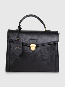 Smythson Black Panama Coronet Top Handle Bag