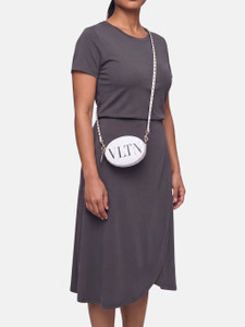 Valentino Garavani White Leather VLTN Rockstud Oval Bag