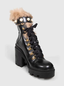 Gucci Black Leather Pearl Fur Combat Boots Gucci Black Leather Pearl Fur Combat Boots