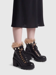 Gucci Black Leather Pearl Fur Combat Boots Gucci Black Leather Pearl Fur Combat Boots