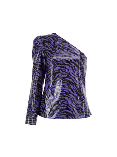 Stand Studio Purple Zebra Pattern One Shoulder Top