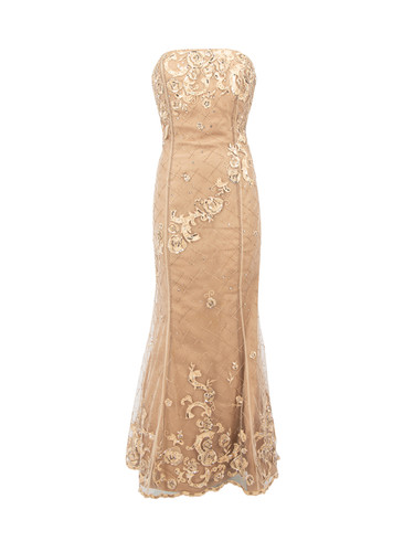 Jovani Brown Strapless Beaded Gown