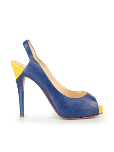 Christian Louboutin Blue Leather Colour Block Slingback Sandals
