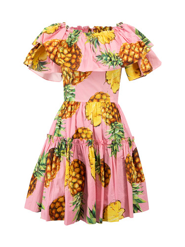 Dolce & Gabbana Pink Pineapple Print Off the Shoulder Mini Dress