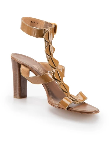 Salvatore Ferragamo Brown Patent Diamond Heeled Sandals